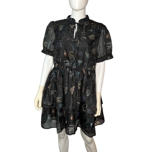 Disturbia Black Maudeline Victoriana Print Layered Organza Mini Dress US 12 NWT - Picture 2 of 6